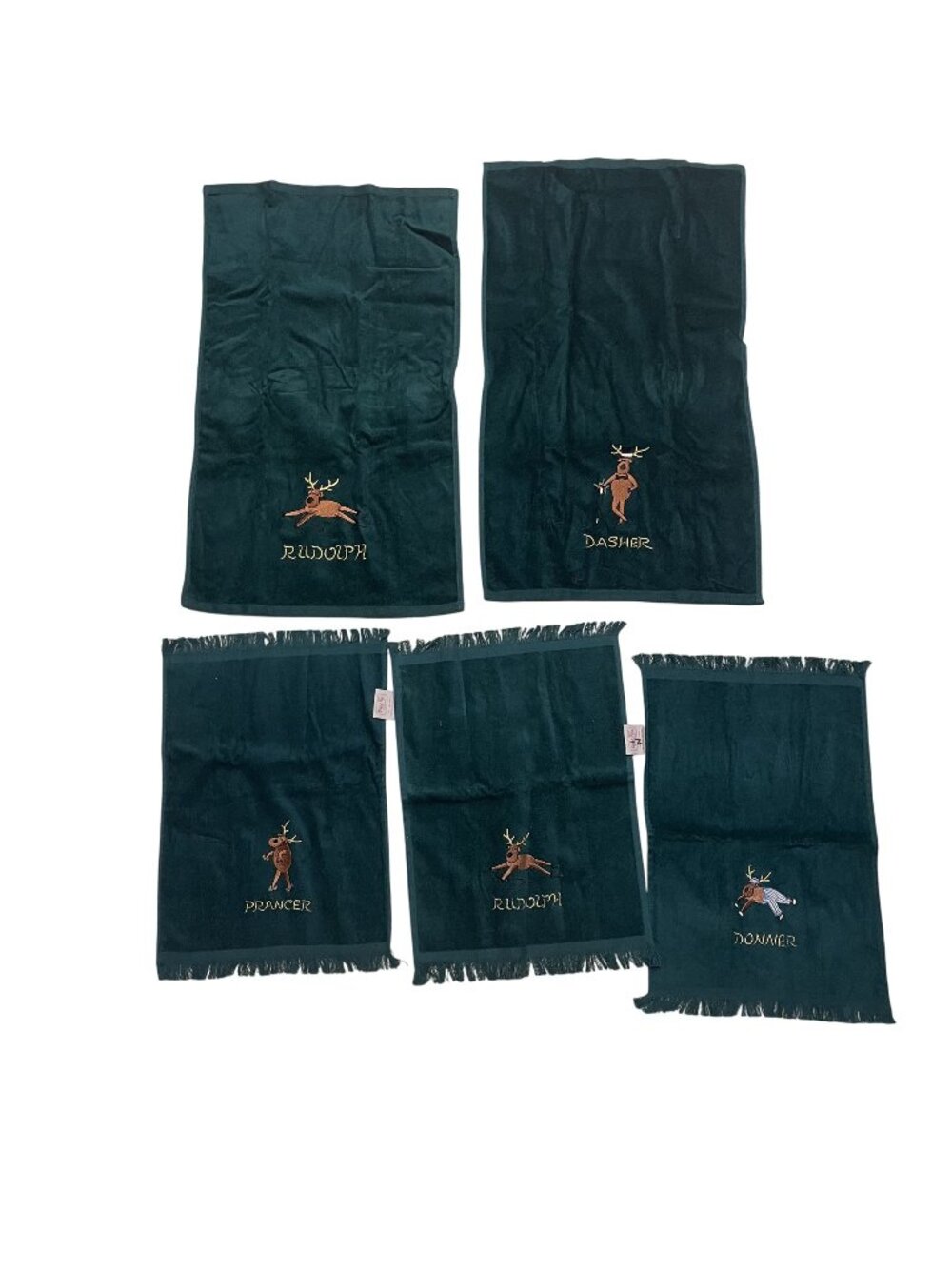 VTG Grand Prix Avanti Christmas Santa Reindeer Embroidered Green Hand Towels - 5